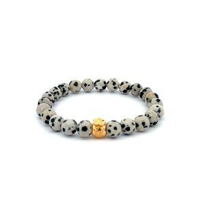 18K Gold Money Bag Lucky Charm Bracelet Gemstones Dalmatian Jasper 6mm